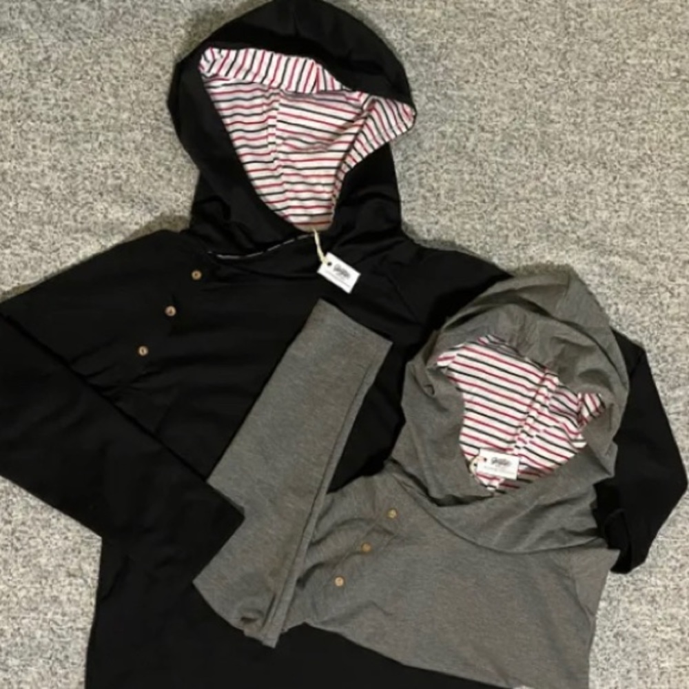 BOUTIQUE L/S Hooded Pullover with Button Detail (black) NEW!